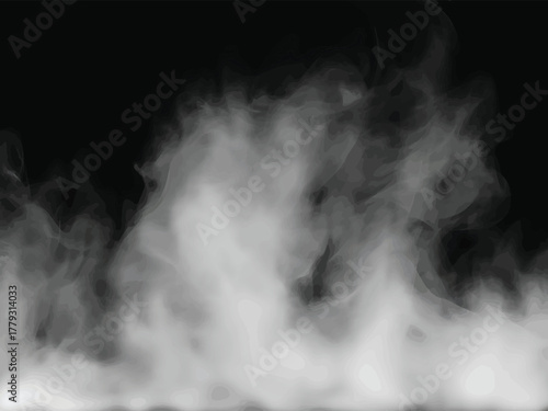 Realistic white smoke cloud effect isolated on a black transparent background