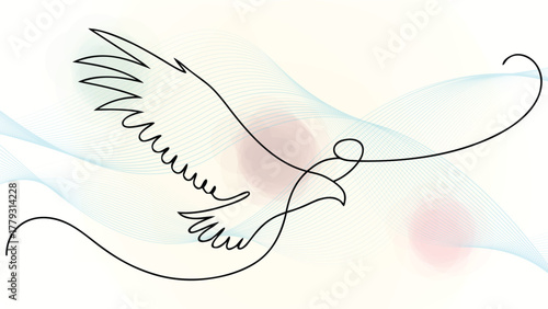 Single Line Drawing an Eagle in Flight Abstract Wavy elegant continuous bird flying