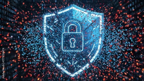 Data breach and cyber attack vulnerability digital security shield destruction animation video