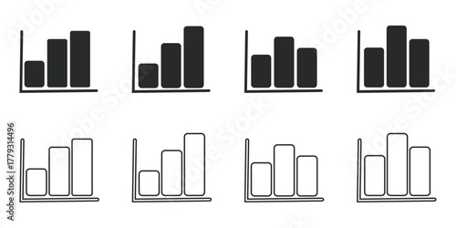 Enhance your presentations and reports with these clean, modern graph icons visualizing upward trends. Perfect for showcasing business growth and data analysis.