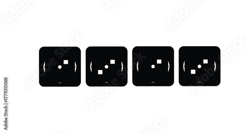 Four black electrical outlets isolated on white background in a row