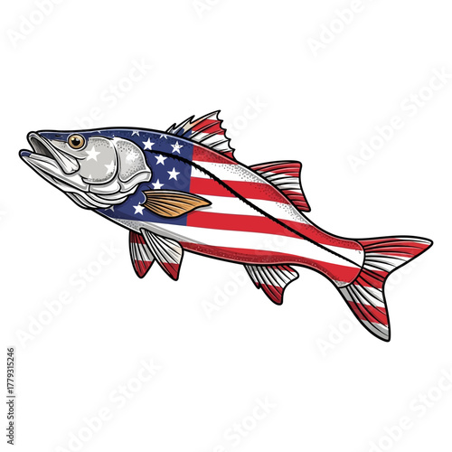 american flag snook fishing illustration logo vector image t shirt