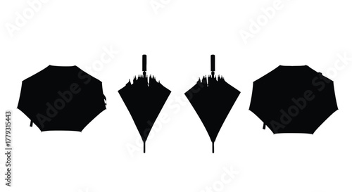 Silhouette of umbrella isolated on white background in black color