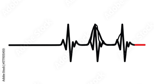 Heartbeat line with red end isolated on white background for medical use