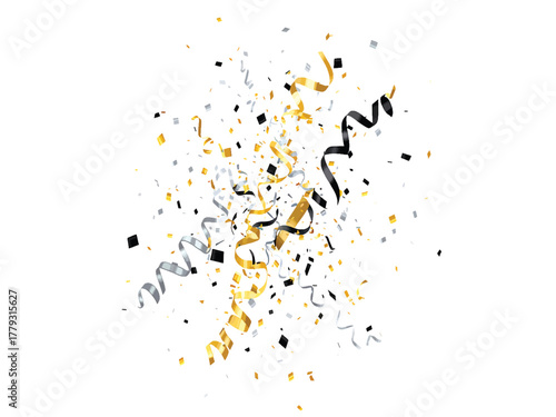 Confetti Explosion Festive Celebration Background with Colorful Streamers