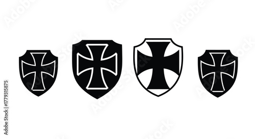 Four maltese crosses in different shapes isolated on white background, symbol