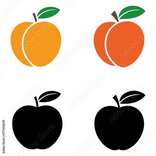 peach fruit silhouette icon set