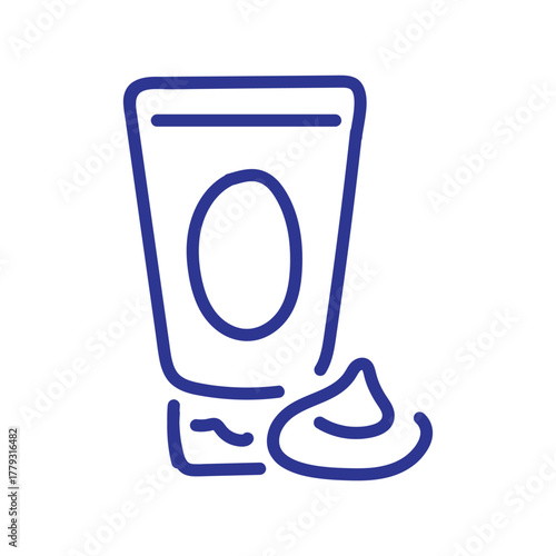 Simple line art illustration of a cream tube with a dollop of product
