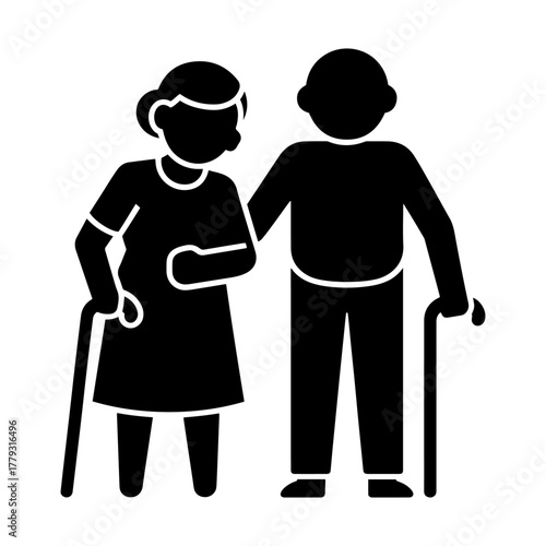 elderly couple walking cane icon