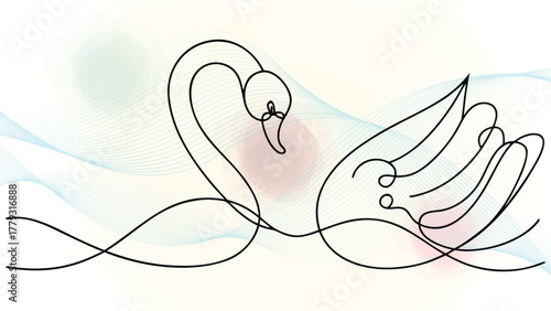 Elegant Swan Silhouette Continuous Line Art with Soft Waves elegant continuous bird animal
