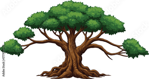 Human rooted in tree silhouette cartoon illustration, symbolic growth and expressive nature connection artwork for design and storytelling