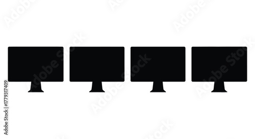 Four computer monitors isolated on white background in silhouette style