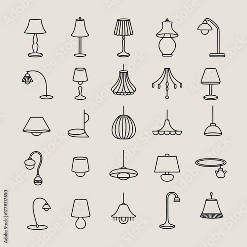 Collection of hand drawn lamps and light fixtures