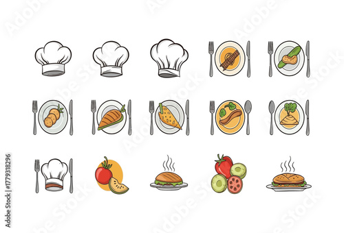 Wholesome culinary journey with chef hats and vibrant dishes, perfect for menus and food blogs, capturing the essence of culinary art and healthy eating