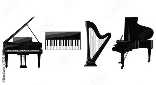 Musical instruments collection isolated on white background