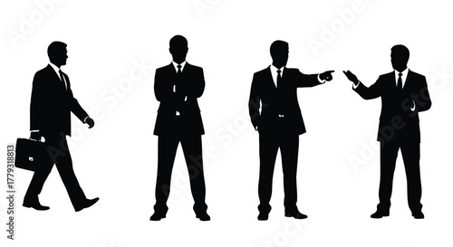 Four business men in suits isolated on white background