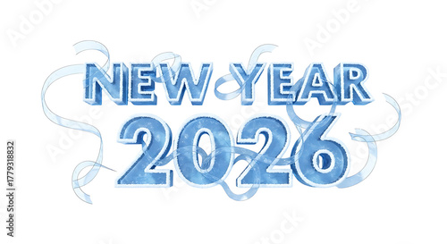  Colourful Golden, black, blue, yellow, red, Three Dimensional 2026 Number Design Green Yellow Blue Red Confetti and Ribbon Streamers, Happy New Year Theme, Transparent Background