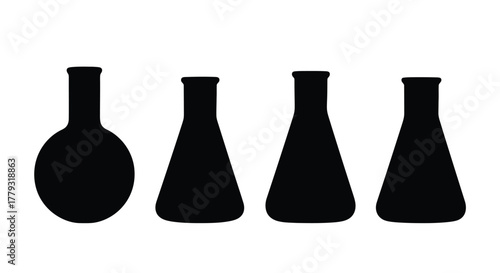 Silhouette of laboratory glassware isolated on white background for science use