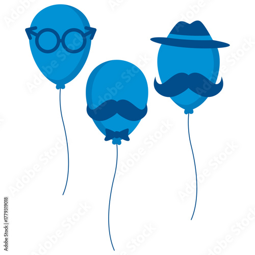 International men's dauy illustration. Blue, male, mustache, masculine. Vector isolated