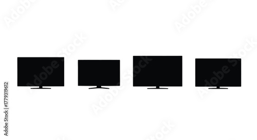 Four modern television sets isolated on white background in a row