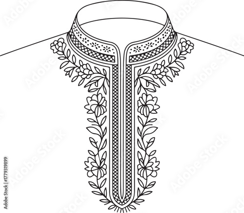 Traditional floral embroidery outline for tunic or kurta neckline