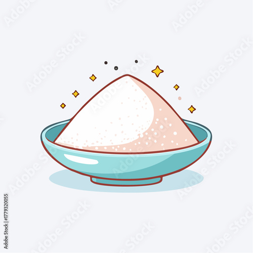 Pixel Art Bowl Of White Sugar With Sparkles And Highlights Against A Light Blue Background
