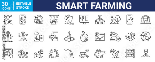 Smart farming web line icons. Agriculture. Editable stroke. Vector illustration