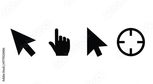 Set of computer cursor and pointer icons isolated on white background