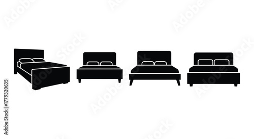 Collection of bed silhouette illustrations isolated on white background