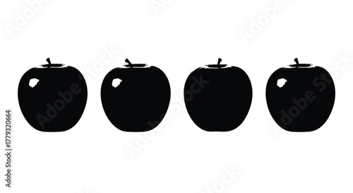 Four black apple silhouettes isolated on white background in a row