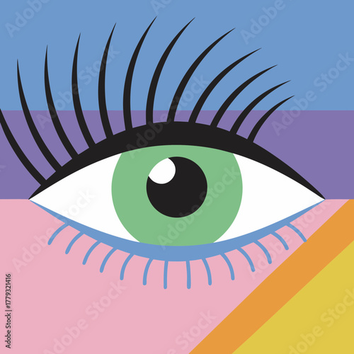 Colorful Illustration of Eye with Long Eyelashes