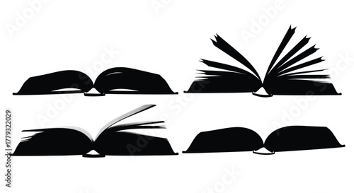 Collection of black book silhouettes isolated on white background