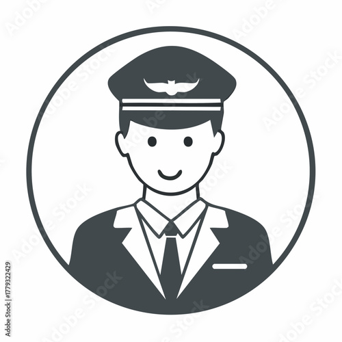 A friendly pilot icon in a circular frame, representing aviation careers and professions