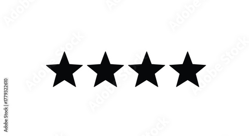 Four black star isolated on white background for rating and review concept