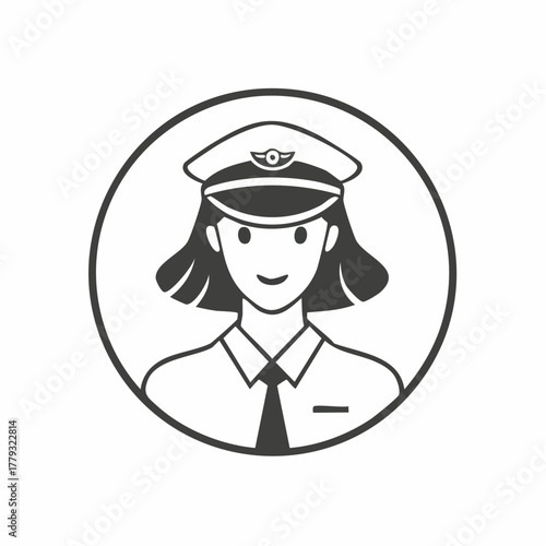 Female Pilot Icon Aviation Professional, Friendly Face in Uniform