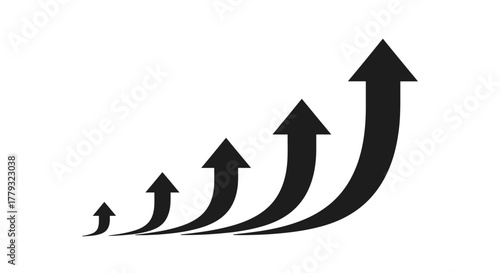 Growing arrows pointing upward isolated on white background for business concept