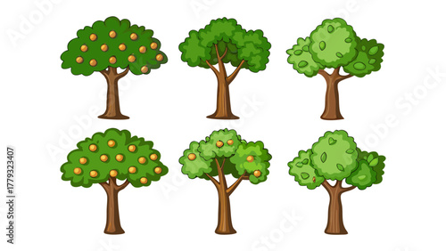Variety of Trees Illustration: A collection of various trees, each showcasing different shapes, sizes, and textures of verdant foliage, offering a visual symphony of the natural world.