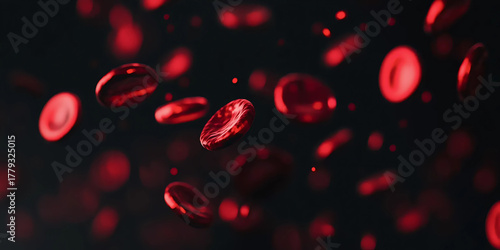 Red Blood Cells in Motion on Black Background, Microscopic View of Circulating Blood Cells, Flowing Erythrocytes in the Bloodstream

