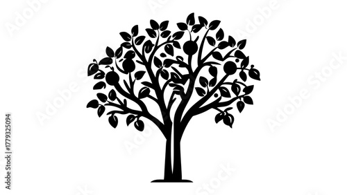 Botanical Silhouette: The strong form of a fruit tree, its branches reaching towards the sky, bearing the promise of sustenance, and depicting the essence of nature's bounty.