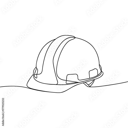 Single line drawing of a construction helmet on a plain background  