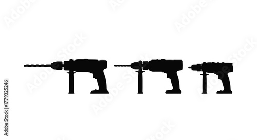 Collection of drill silhouettes isolated on white background for design use