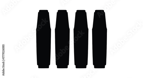 Four black silhouettes of vape cartridges isolated on white background