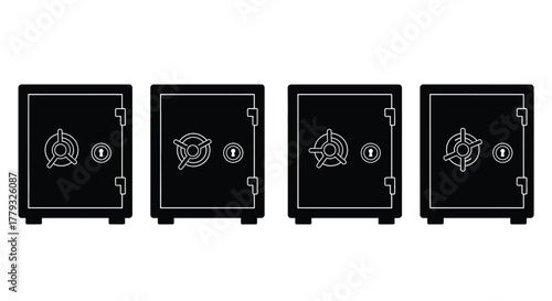 Set of four safe boxes isolated on white background in vector format