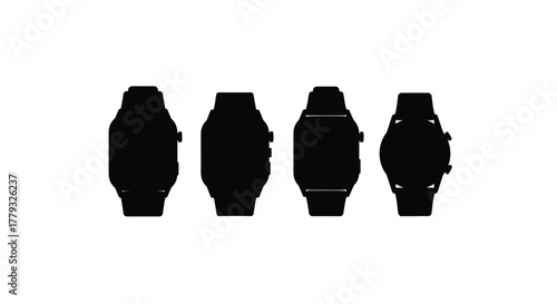 Four digital watches isolated on white background