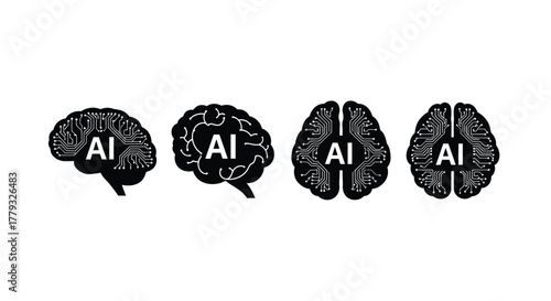Artificial intelligence brain concept with ai text isolated on white background