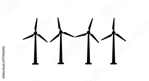 Four wind turbines for renewable energy isolated on white background