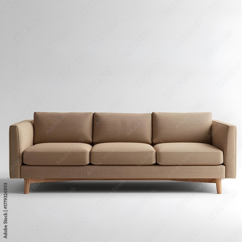 Fototapeta premium This light brown sofa gives a spacious and bright impression to the room.