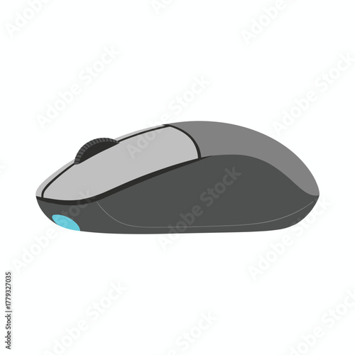 A flat style illustration of a computer mouse with a sleek and minimal design, representing everyday digital navigation and office use