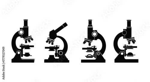 Set of microscope silhouette isolated on white background for science research