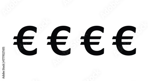 Four black euro symbols isolated on white background in a row design